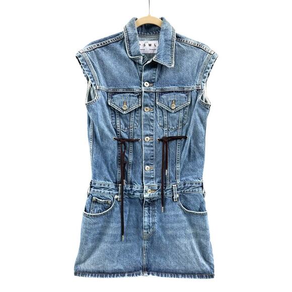 Proenza Schouler White Label Drawstring Tie Denim Dress - Size Small - Picture 4 of 7